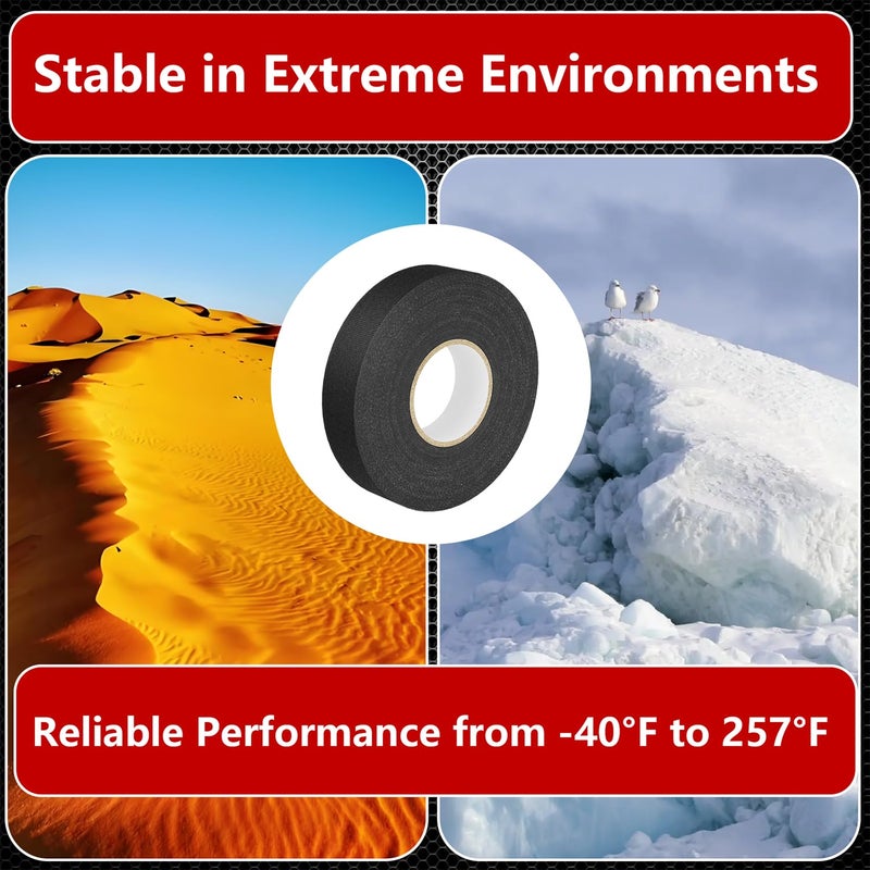 SWRT Wire Harness Tape, 3/4 Inch × 50 Feet, 12 Packs (600 Feet Total), Self-Adhesive Black Cloth Electrical Tape for Automotive Use, High Temperature Resistance Felt Tape. - Image 3